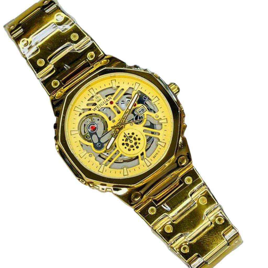 Premium Quality Gold Skeleton Dial Watch Automatic Date Just