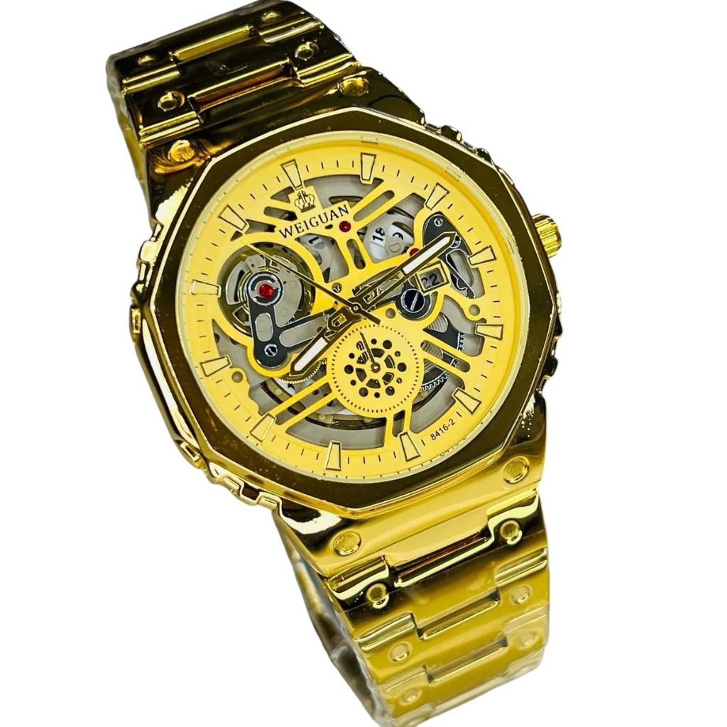 Premium Quality Gold Skeleton Dial Watch Automatic Date Just