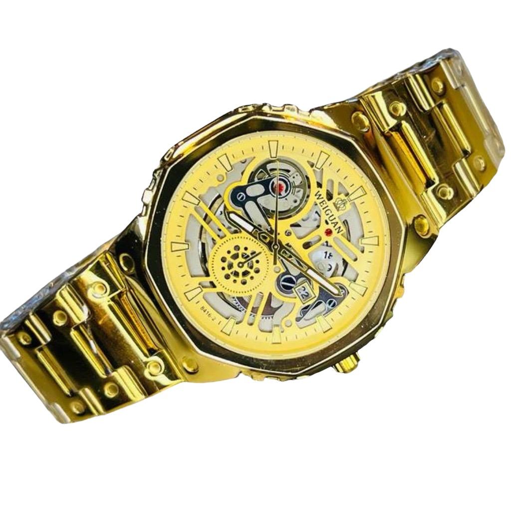 Premium Quality Gold Skeleton Dial Watch Automatic Date Just