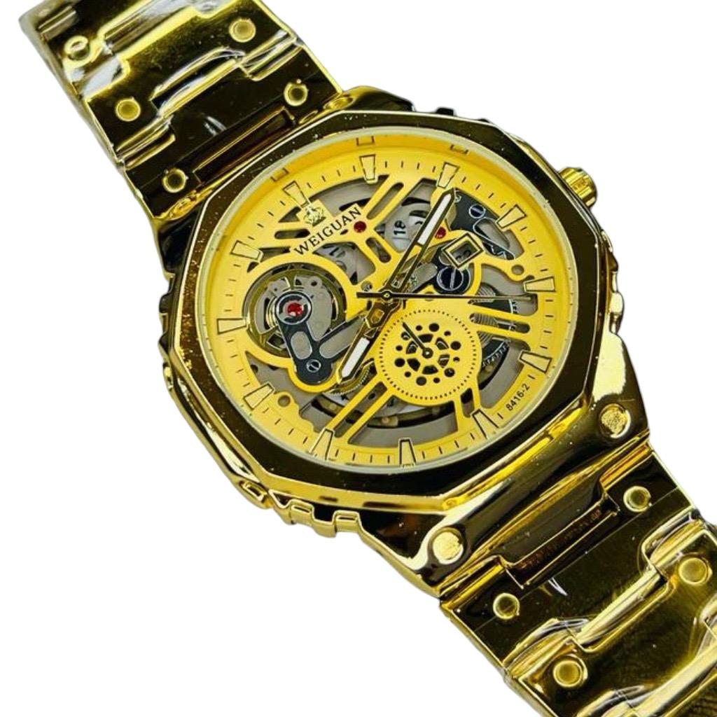 Premium Quality Gold Skeleton Dial Watch Automatic Date Just